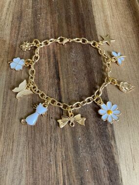 Handmade Gold and White Charm Bracelet